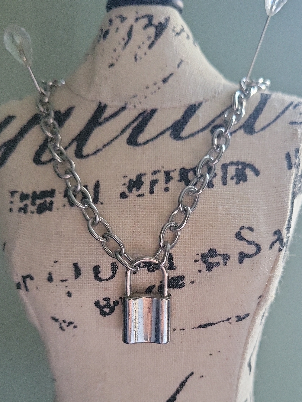 Silver Toned Padlock Chain Necklace - Women's Fashion Jewelry